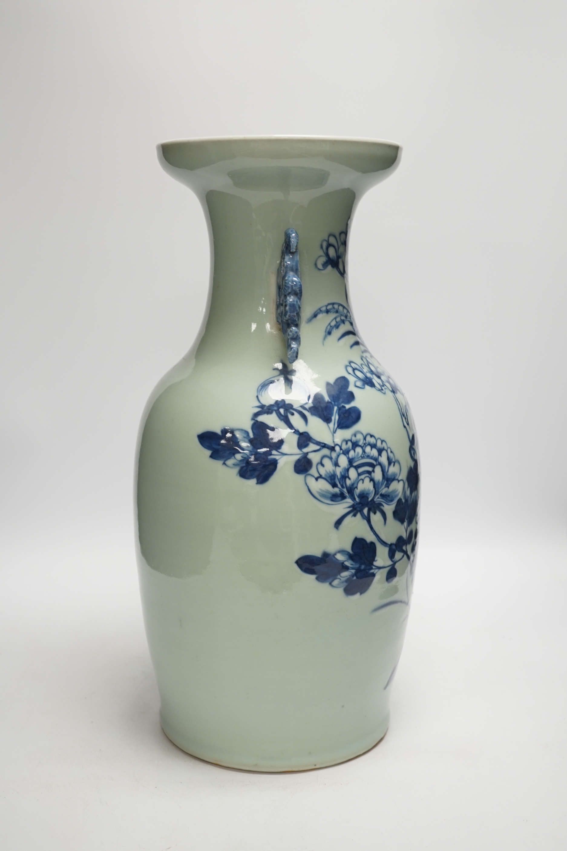 A Chinese underglaze blue celadon ground vase, early 20th century, 43cm